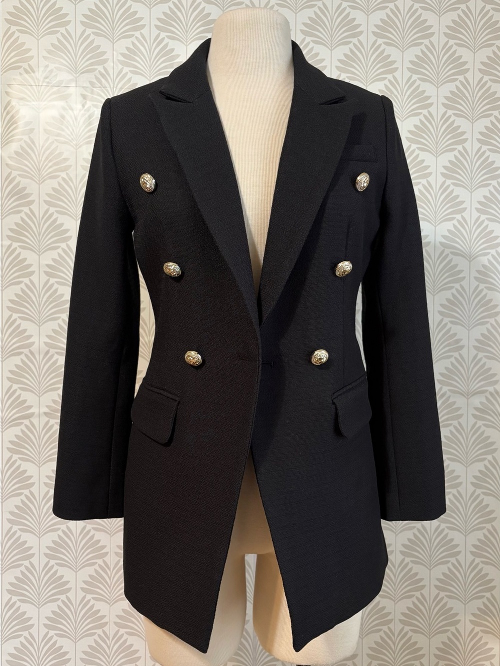 Belle & Bloom Double-Breasted Tailored Blazer with Gold Buttons
